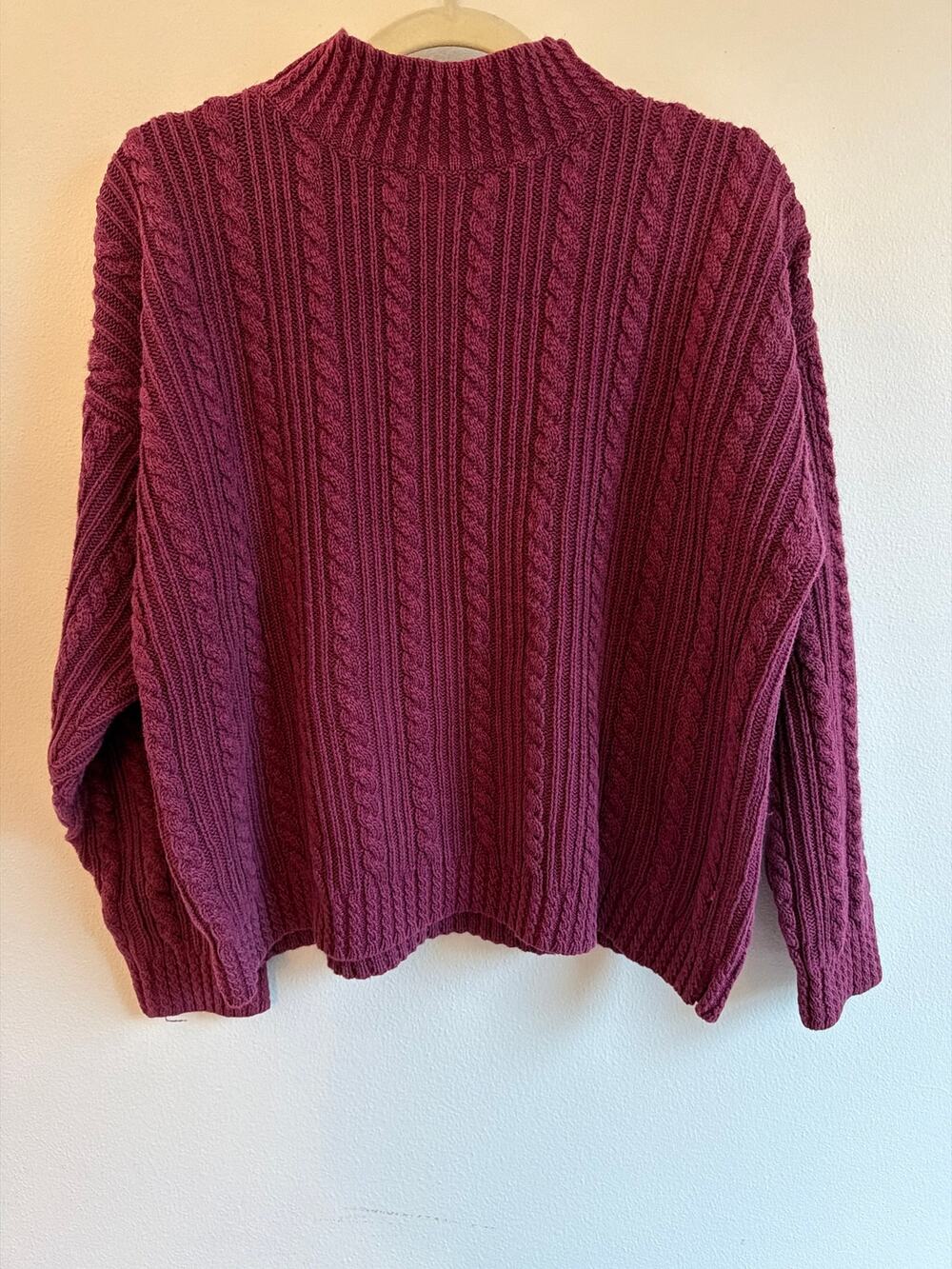 Vintage GAP Womens Cable Knit Boxy Sweater Berry Mock Neck Long Sleeve | Size L